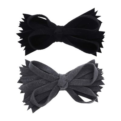 Black & Grey Felt & Wool Strips Hair Bow Clip Girls Small - Set of 2