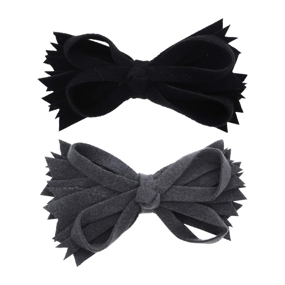 Black & Grey Felt & Wool Strips Hair Bow Clip Girls Small - Set of 2
