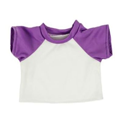 White T-Shirt with Purple Sleeves Fits Most Stuffed Animals 14" to 18"