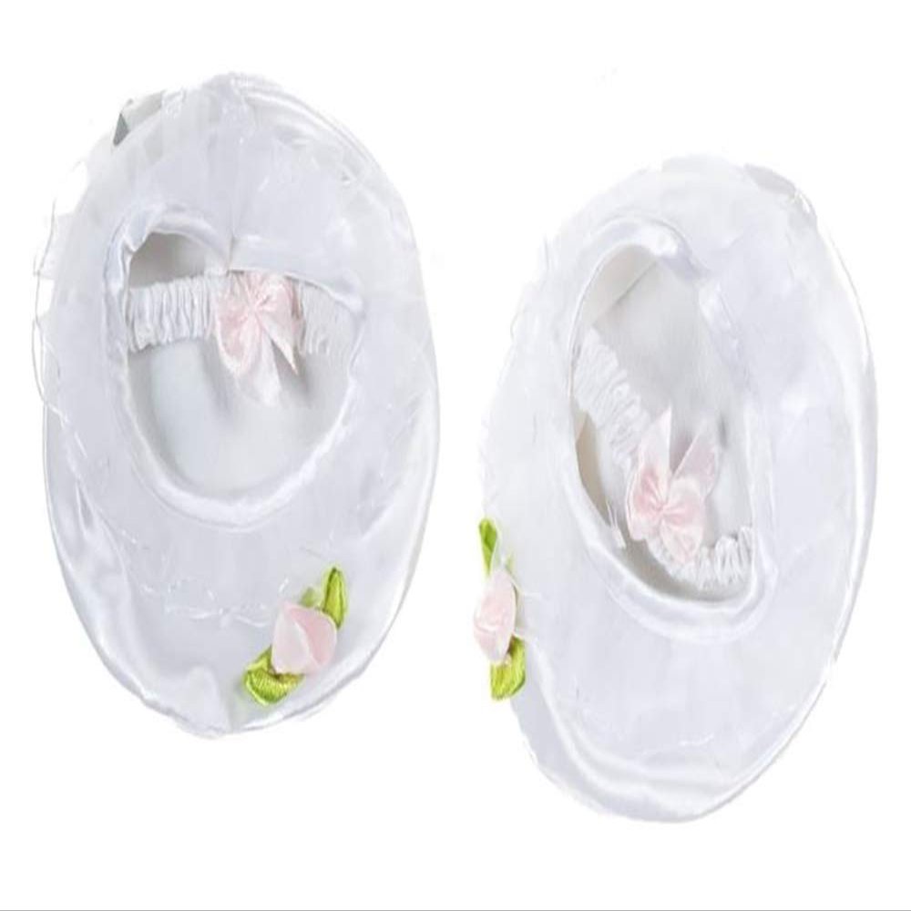 White Satin Ballet Slippers with Rose Fits Most Stuffed Animals 14" to 18"