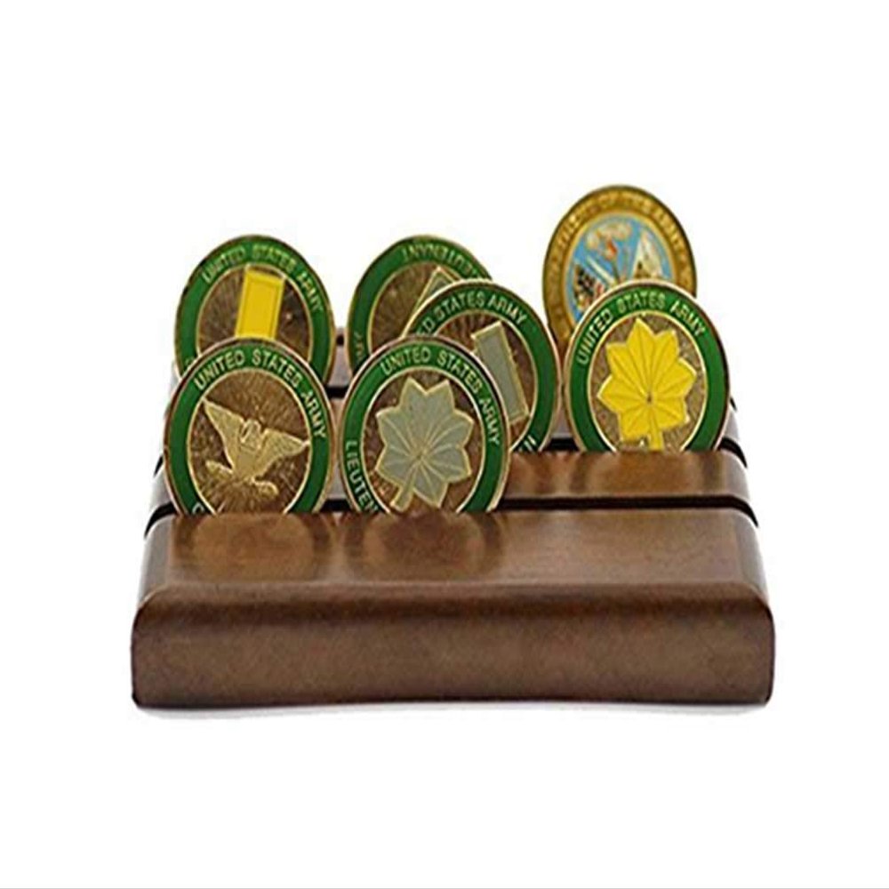 flag connections Military Challenge Coin Holder Stand (Walnut) (Wood, 4 Rows)