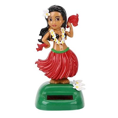 Zereff Solar Powered Shaking Head Toy Hula Auto Interior Dashboard Decoration Hawaii Girl Car Ornaments Auto Accessories - (Color Name: Red A)