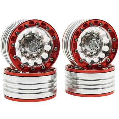4Pcs 1.9" Aluminum Beadlock Ring Wheel Rims for 1/10 RC Axial SCX10 CC01 D90 D110, Red