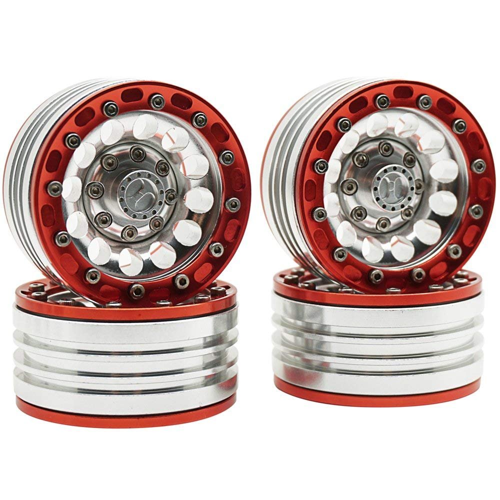4Pcs 1.9" Aluminum Beadlock Ring Wheel Rims for 1/10 RC Axial SCX10 CC01 D90 D110, Red