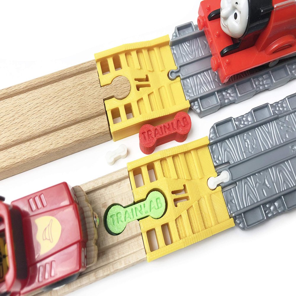 TrainLab Adapters Compatible with Thomas Take-n-Play to Wooden Railway Train Track Adapters with Dog Bones (Gold)