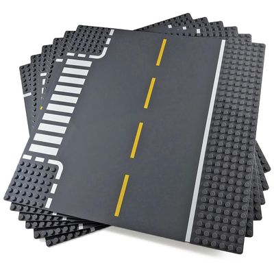 Apostrophe Games Road Baseplate  Premium Building Blocks Base Plates Compatible with All Major Brands  6pcs Baseplate Gray with Road Design  Straight, Curve, Crossroad, T-Junction