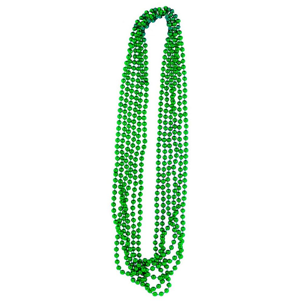 PMU 6 Pcs Green Metallic Beads Necklaces for Mardi Gras, Christmas, New Year's Day, Carnival Party Favors