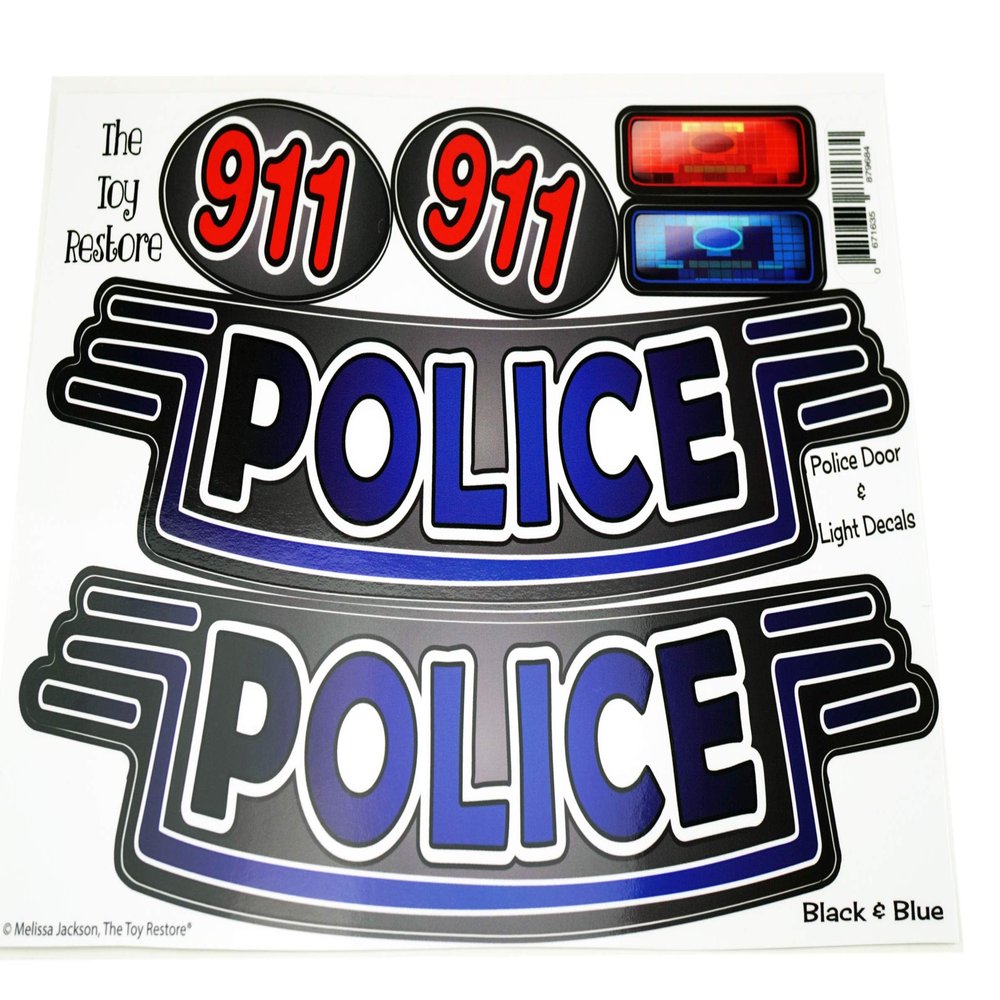 Toy Restore Black & Blue Police Sticker for Little Tikes Cozy Coupe Cop Car 911
