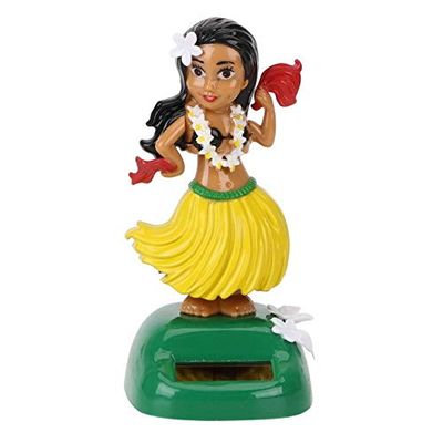 Zereff Solar Powered Shaking Head Toy Hula Auto Interior Dashboard Decoration Hawaii Girl Car Ornaments Auto Accessories - (Color Name: Yellow A)