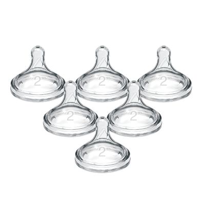 Dr. Browns Natural Flow Level 2 Wide-Neck Baby Bottle Silicone Nipple, Medium Flow, 3m+, 100% Silicone Bottle Nipple, 6 Pack