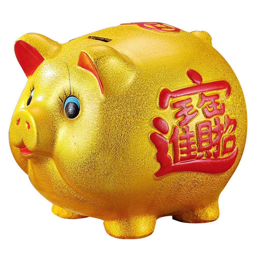 15" Gold Pig Lucky Porcelain Fortune Pig Money Box Piggy Bank
