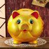 15" Gold Pig Lucky Porcelain Fortune Pig Money Box Piggy Bank view 2