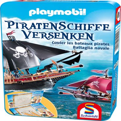 Schmidt Spiele 51429 Playmobil Pirate Ships Sinken, Bring Me with Game in The Metal Tin, Colourful