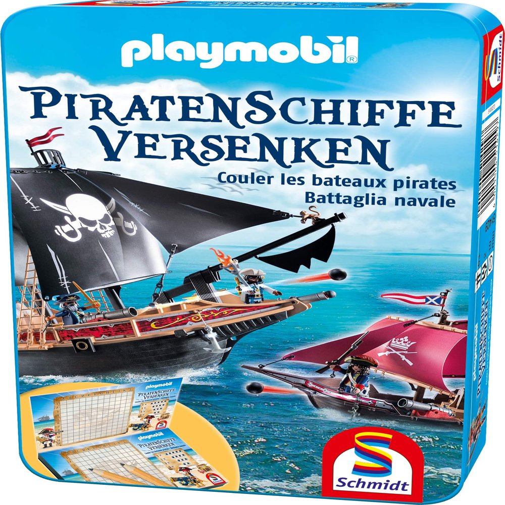Schmidt Spiele 51429 Playmobil Pirate Ships Sinken, Bring Me with Game in The Metal Tin, Colourful