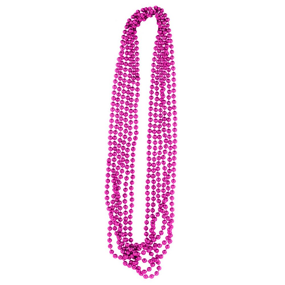 PMU 12 Pcs Hot Pink Metallic Beads Necklaces for Mardi Gras, Christmas, New Year's Day, Carnival Party Favors