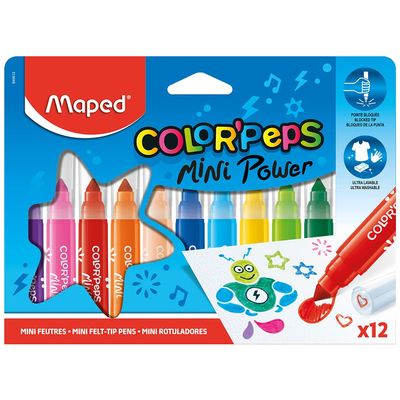 Maped - Color'Peps Mini Jumbo Felt Tip Pens - x12 Pens - Ideal for Smallest Painting Beginners - Tip: Diameter 6.5 mm