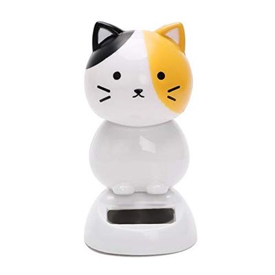 Zereff Cute Cat Car Ornaments Dashboard Decoration Interior Accessories Swinging Car-Styling Solar Powered Shaking Head Cat Ornaments - (Color Name: Yellow)
