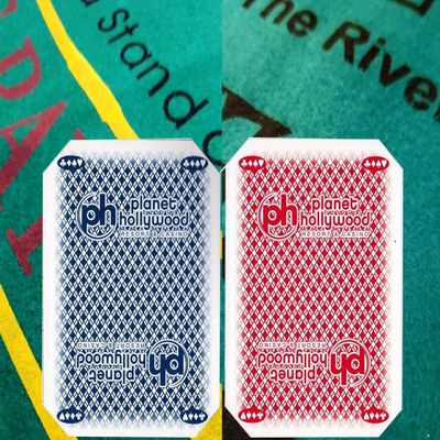 Wide Selection Blackjack/Texas Hold'em Bundle Set: 2-Sided 36" x 72" Felt Layout + Pair Authentic Las Vegas Casino Table-Played Card Decks (Planet Hollywood)