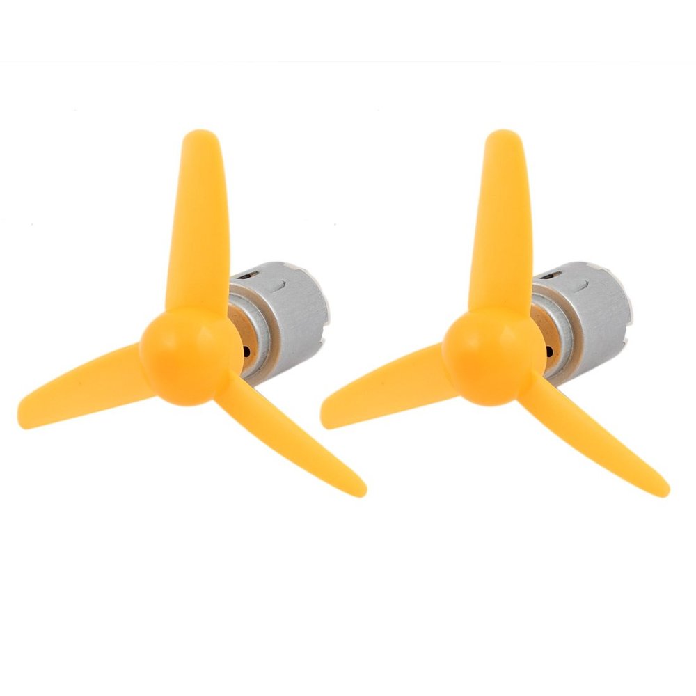 Aexit 2 Pcs Electrical equipment DC 3.0V 0.9A 20000RPM Motor 80mm Rotation Dia 3-Vanes Pointed Prop Yellow