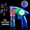 6 Pcs Bubble Gun Shooter LED Light up(no Batteries Needed), Wind up Operated Bubbles Blaster Blower with Bottle Solutions, Bubble Blowing Toy kit for Kid Boy and Girl Outdoor Summer Game Party Favor view 3