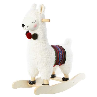 labebe - Baby Rocking Horse Wooden, Plush Stuffed Rocking Animals White, Kid Ride on Toys for 1-3 Years Old, Llama Rocking Horse for Girl&Boy, Toddler/Infant Rocker for Nursery, Kid Riding Toys/Horse