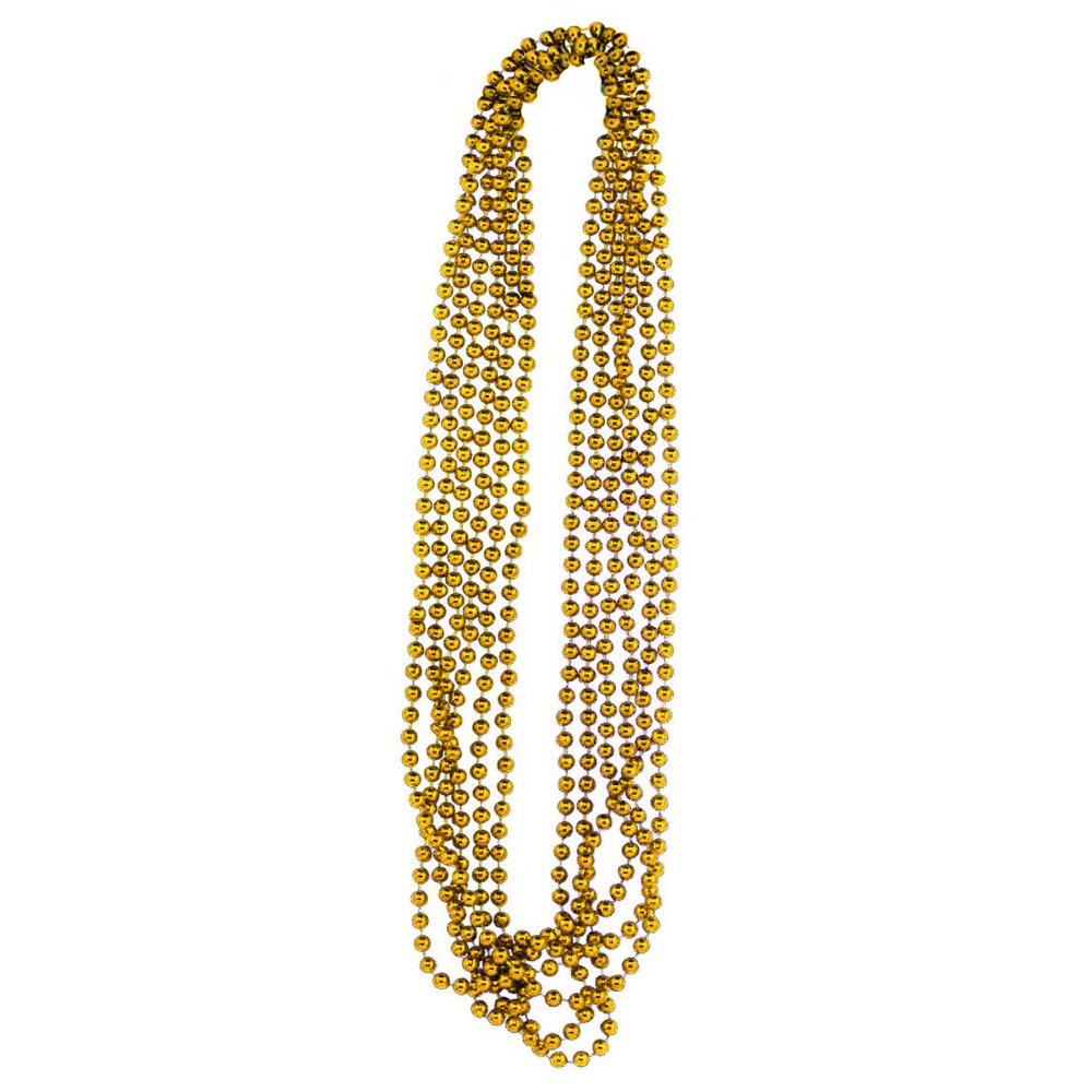 PMU 12 Pcs Gold Metallic Beads Necklaces for Mardi Gras, Christmas, New Year's Day, Carnival Party Favors