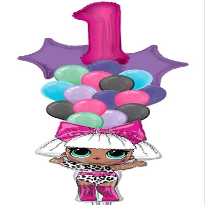 19 pc LOL Super Shape Diva with Solid Star and Latex Balloon Bouquet 19 pc, 1st Birthday, Hot Pink Number 1 Jumbo Balloon | Viva Party Balloon Collection