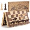 ASNEY Upgraded Magnetic Chess Set, 15" Tournament Staunton Wooden Chess Board Game Set with Magnets, Crafted Chesspiece ans Storage Slots for Kids Adult, Includes Extra Queens view 1
