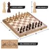 ASNEY Upgraded Magnetic Chess Set, 15" Tournament Staunton Wooden Chess Board Game Set with Magnets, Crafted Chesspiece ans Storage Slots for Kids Adult, Includes Extra Queens view 3