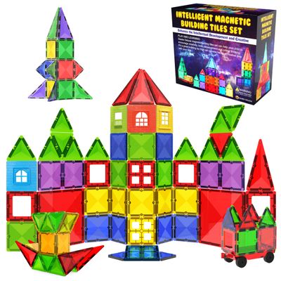 Magnetic Tiles Building Blocks Toy - STEM Educational Magnet Set for Kids, Creativity Preschool Learning Sensory Montessori Toddler Toys for Boys & Girls 3+ Years Old - 57PC