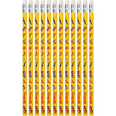 Dr. Seuss Cat In The Hat Party Favor Pencils - 7.38" (Pack of 12) - Durable Fun & Festive Party Supplies, Perfect Halloween & Birthday Treats