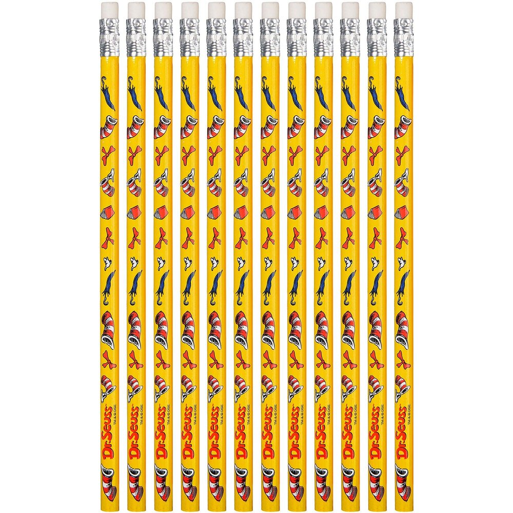 Dr. Seuss Cat In The Hat Party Favor Pencils - 7.38" (Pack of 12) - Durable Fun & Festive Party Supplies, Perfect Halloween & Birthday Treats