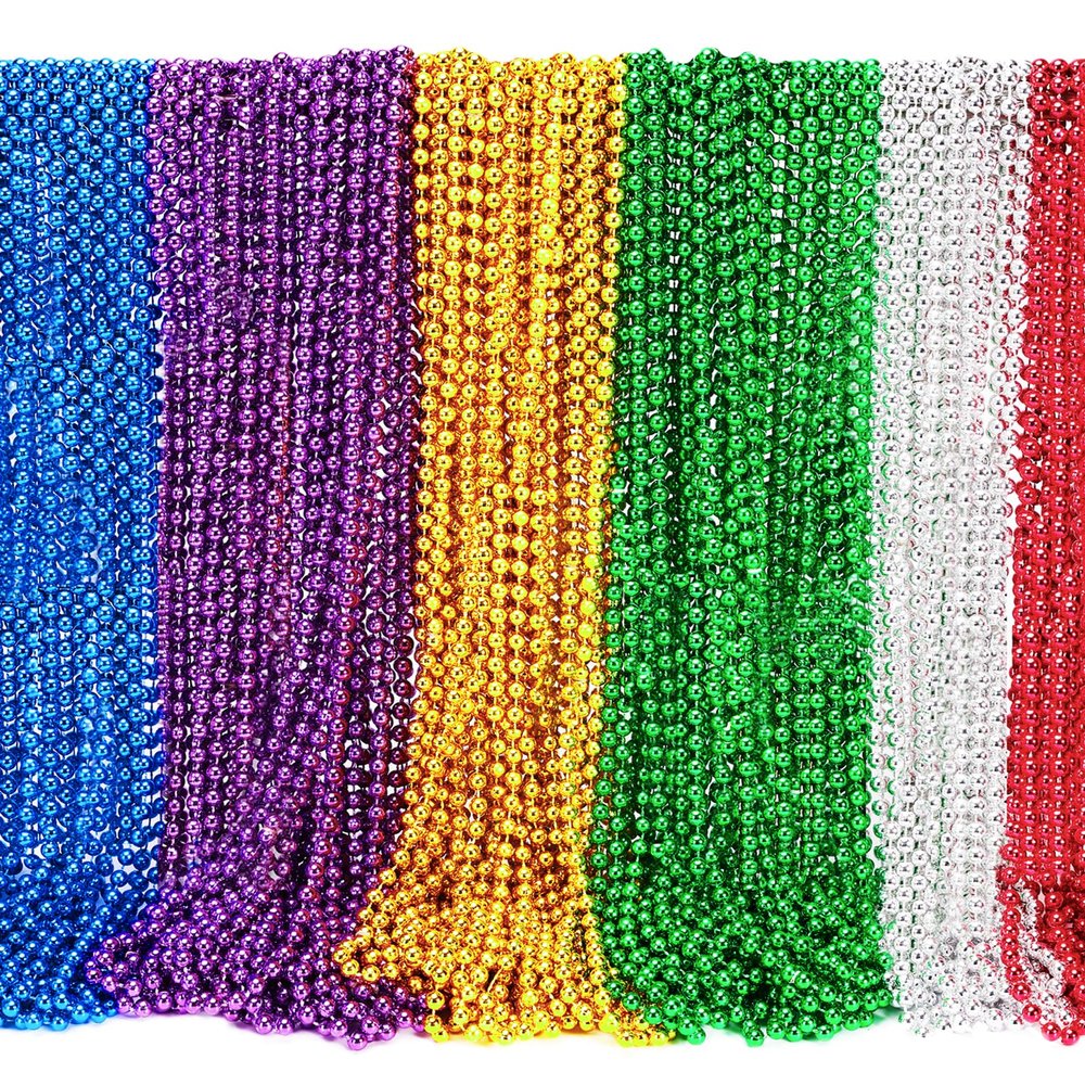 Garma 144 Pcs Mardi Gras Beads Bulk, 33 Inch 7mm Assorted Colors Carnival Beaded Necklaces For Mardi Gras Festivals, Mardi Gras Parades, Night Club Dress-up Events Party Costume