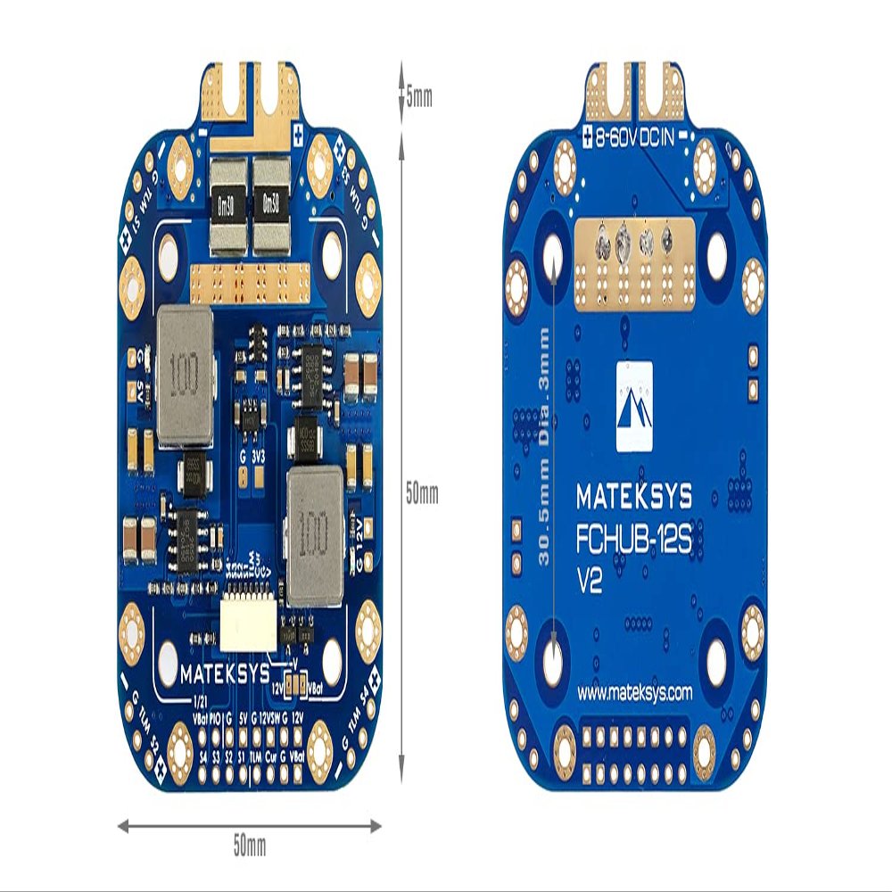 Matek X Class 12S PDB Power Distribution Board FCHUB-12S Supports 8~60V DC Input, with 5V 5A and 12V 4A Regulators up to 440A Current Sensor for 4/5 inch 220mm 210mm 250mm X Style