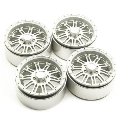 4Pcs RC Crawler Car Beadlock 2.2" Aluminum Wheel Rims for 1/10 Wraith CC01 D90, Matte Silver