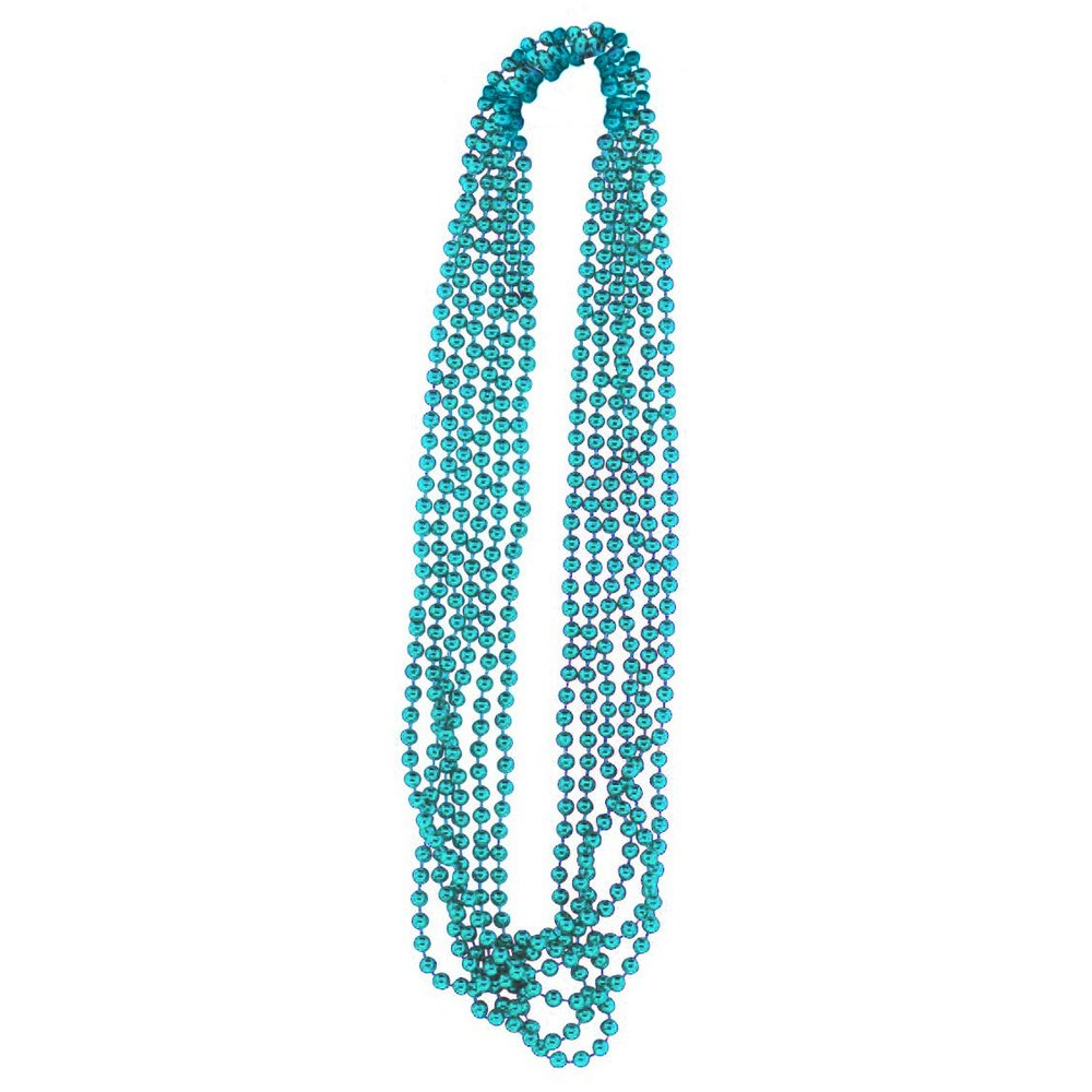 PMU 12 Pcs Aqua Metallic Beads Necklaces for Mardi Gras, Christmas, New Year's Day, Carnival Party Favors