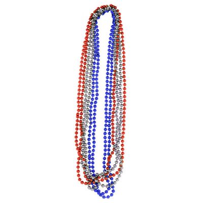 PMU 12 Pcs Red, Silver and Royal Blue Metallic Beads Necklaces for Mardi Gras, Christmas, New Year's Day, Carnival Party Favors
