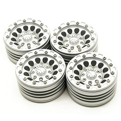 4 Pcs Alloy 1/10 1.9" Beadlock Crawler Wheels for SCX10 CC01 Lock Ring (Matte Silver)