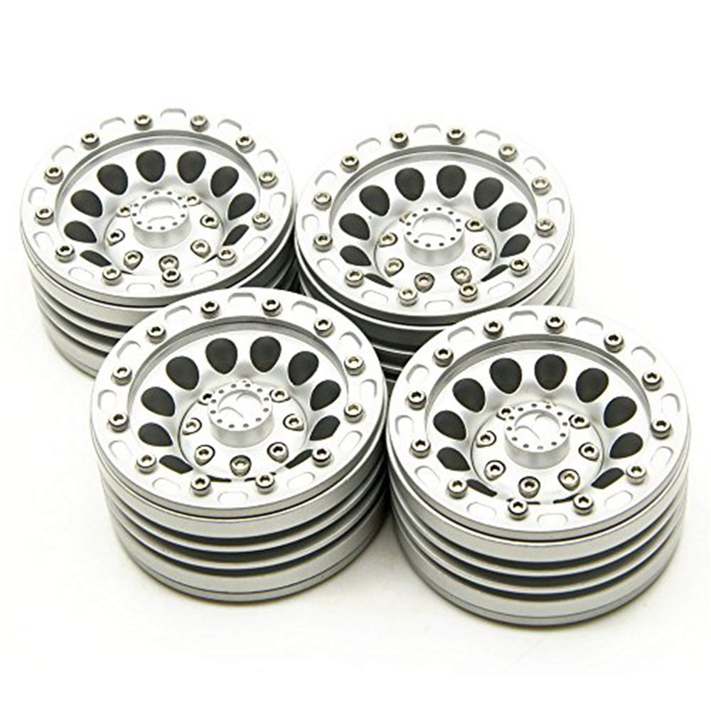 4 Pcs Alloy 1/10 1.9" Beadlock Crawler Wheels for SCX10 CC01 Lock Ring (Matte Silver)