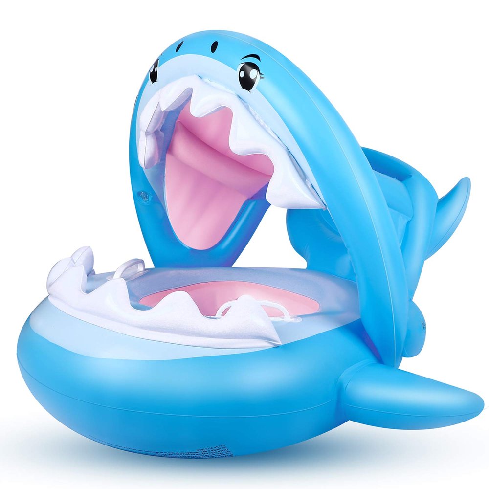 Baby Float Swimming Pool Toddler Floaties with Inflatable Canopy Shark Infant Pool Float for Kids Aged 36 Months
