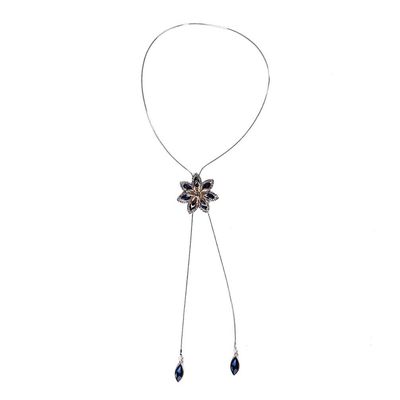 Myhouse Creative Flower Shape Styling Crystal Long Adjustable Alloy Necklace Sweater Chain