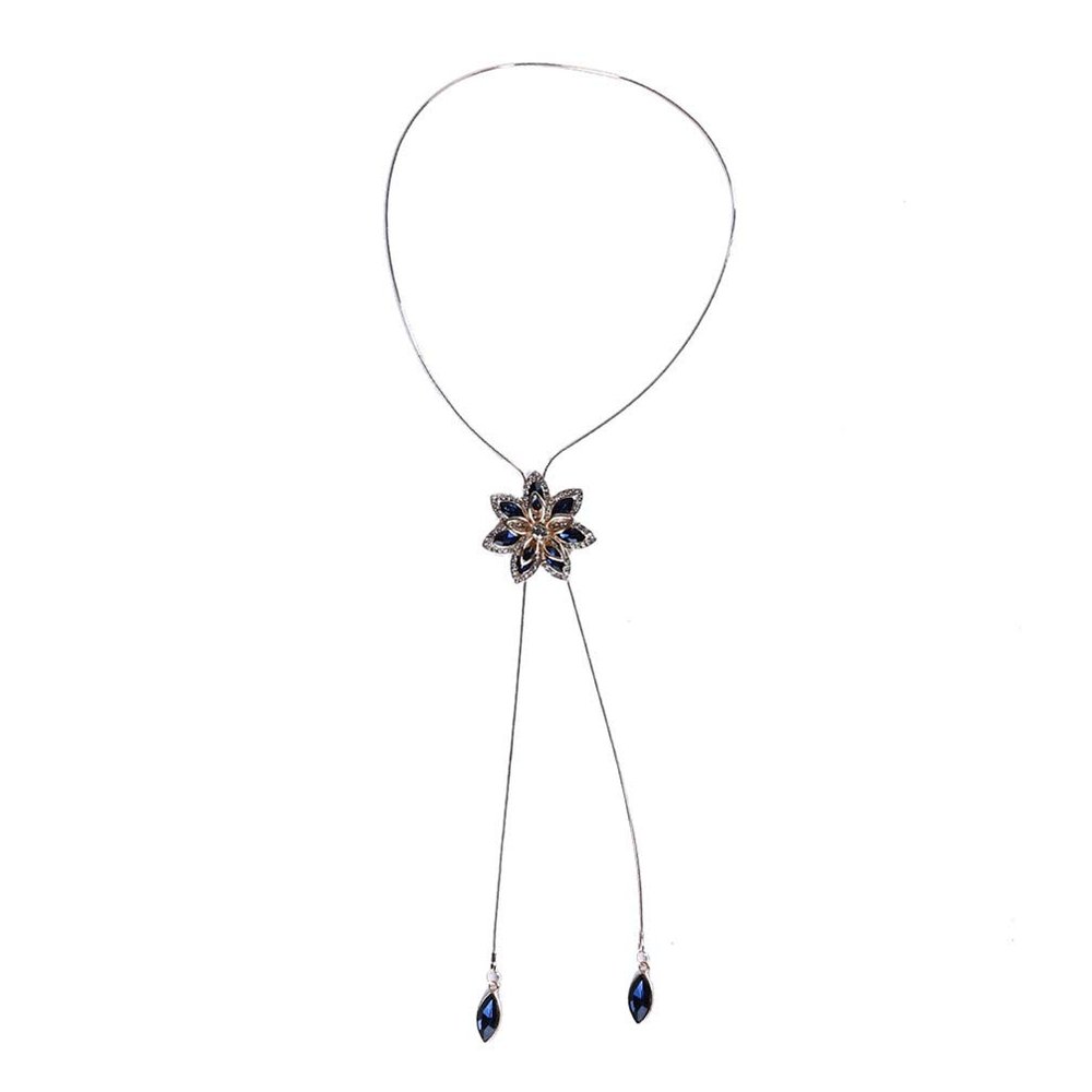 Myhouse Creative Flower Shape Styling Crystal Long Adjustable Alloy Necklace Sweater Chain