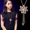 Myhouse Creative Flower Shape Styling Crystal Long Adjustable Alloy Necklace Sweater Chain view 2
