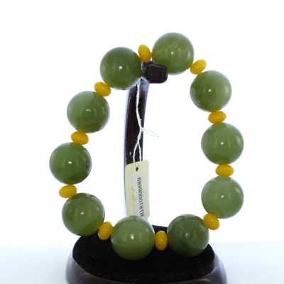 0.7" Bangle Bracelet China Certified Nature Hetian Nephrite Jade Round Bead Bangle Braclet 6689