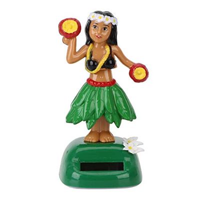 Zereff Solar Powered Shaking Head Toy Hula Auto Interior Dashboard Decoration Hawaii Girl Car Ornaments Auto Accessories - (Color Name: Green B)