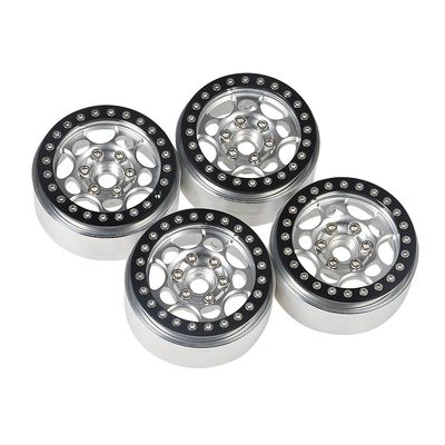 4 Pcs 1.9 Inch Beadlock Aluminum Crawler Wheels Rims Fit for 1/10 Axial SCX10 D90 Racing Car, Silver + Black