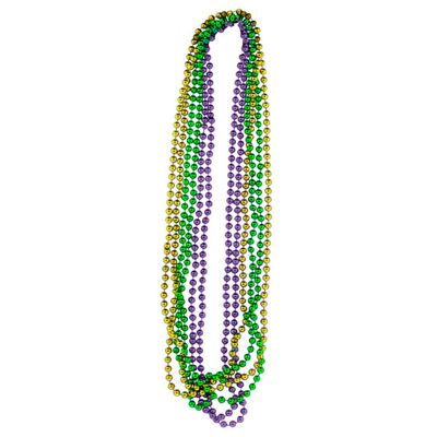 PMU 6 Pcs Gold, Green and Purple Metallic Beads Necklaces for Mardi Gras, Christmas, New Year's Day, Carnival Party Favors