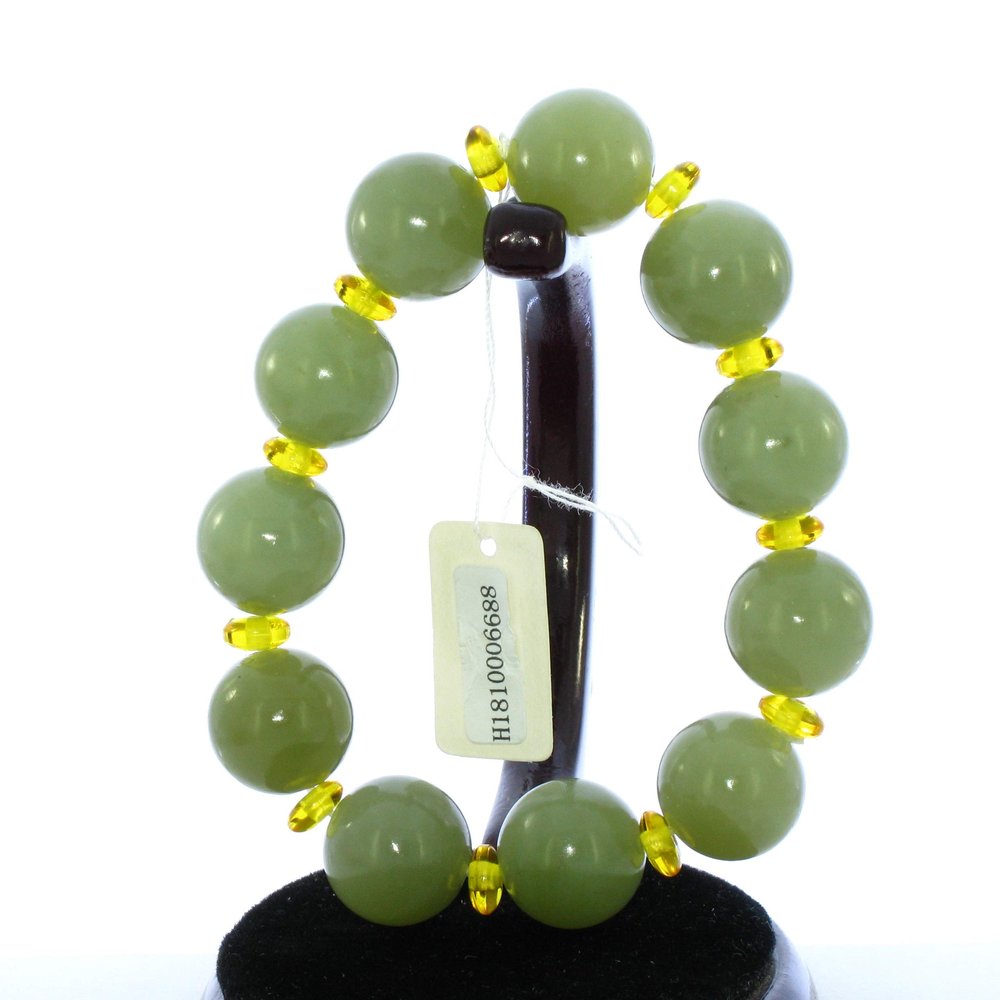 0.6" Bangle Bracelet China Certified Nature Hetian Nephrite Jade Lucky Round Pearls Bangle Bracelets 6688