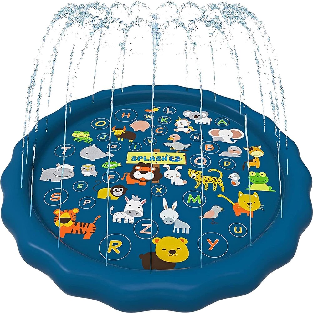 SplashEZ 3-in-1 Splash Pad, Sprinkler for Kids & Baby Pool for Learning Toddler Sprinkler Pool, 60 Outside Water Toys from A to Z Outdoor Play Mat for Babies & Toddlers