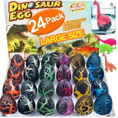 24 Pcs Large Hatching Dinosaur Eggs Easter Party Favors, Easter Egg Filled Toys for Kids Toddlers Grow in Water Dinos Egg Science Kits, Goodie Bag Stuffers, Classroom Prizes, Easter Basket Stuffers